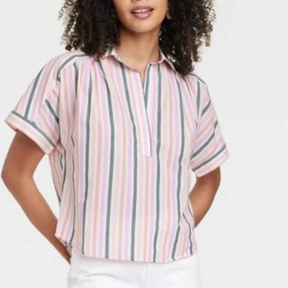 Universal Thread Tops - Universal Thread Women's Short Sleeve Striped Pullover Blouse Shirt